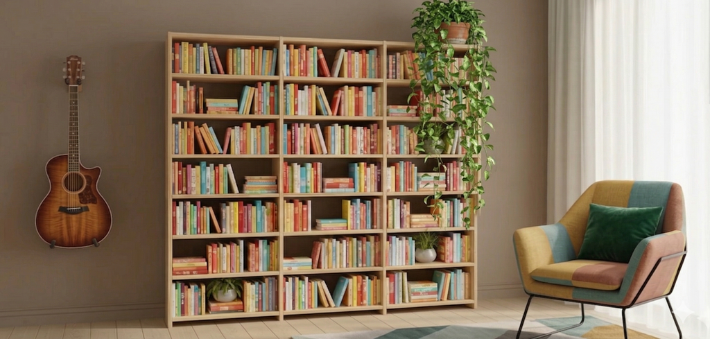 Modular Bookshelves in Solid Wood, 3m wide, 2.48m tall, 24cm deep