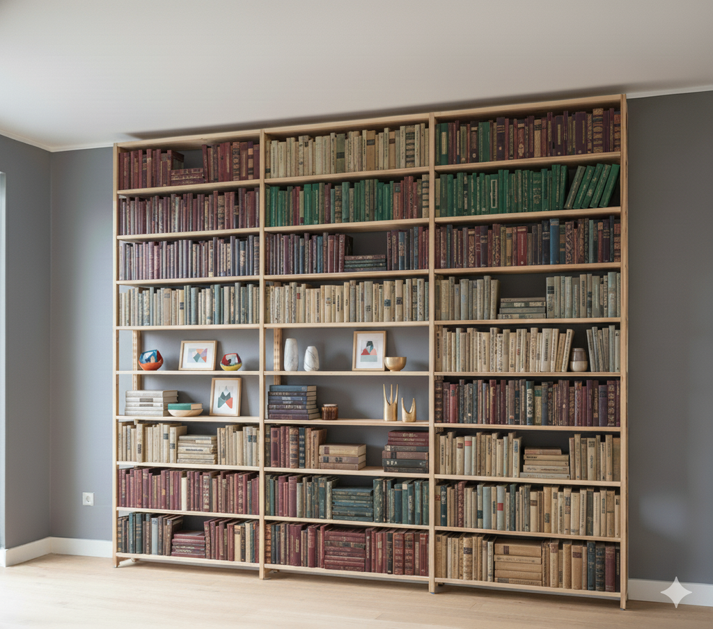 Floor to Ceiling Shelving System in Solid Wood
