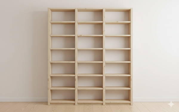 Wooden Bookcase, 178cm tall, 134.5cm wide, 18 cm Deep, 3 Bays, Customisable and Modular