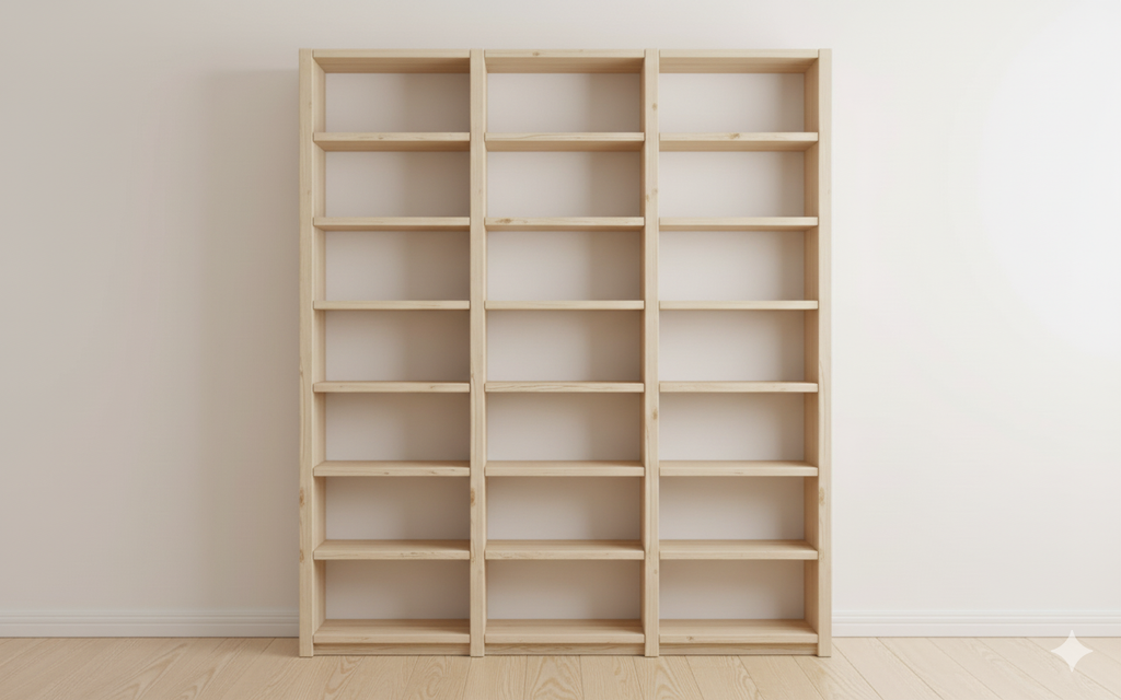 Bespoke Bookshelves Alternative, 178cm tall, 134.5cm wide, 18 cm deep, 3 bays.