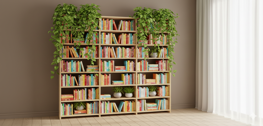 Wooden Bookcase, 284.5cm wide, 248cm tall, 24cm Deep, 3 Bays, Customisable and Modular solid wood