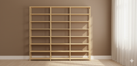 Bookcase in solid wood, 294.5cm wide, 248cm tall, 24cm Deep, 3 Bays, Customisable and Modular solid wood