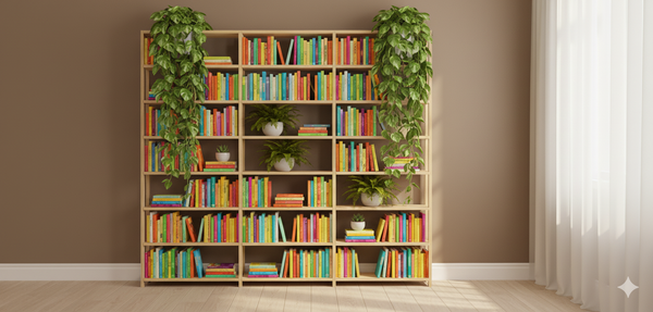 Bookcase in solid wood, 294.5cm wide, 248cm tall, 24cm Deep, 3 Bays, Customisable and Modular solid wood
