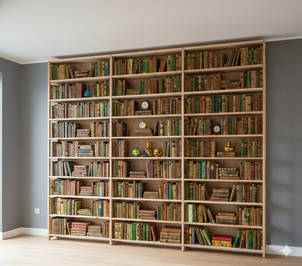 Floor to Ceiling Bookshelves in Solid Wood
