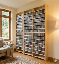 Large CD & DVD Storage Shelving in Solid Wood, 184.5cm wide, 218cm tall & Customisable